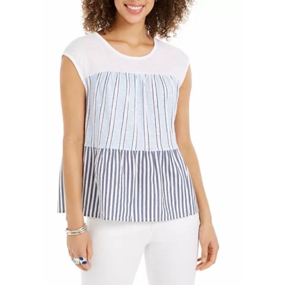 Style & Co Cotton Tiered Printed Top size Small